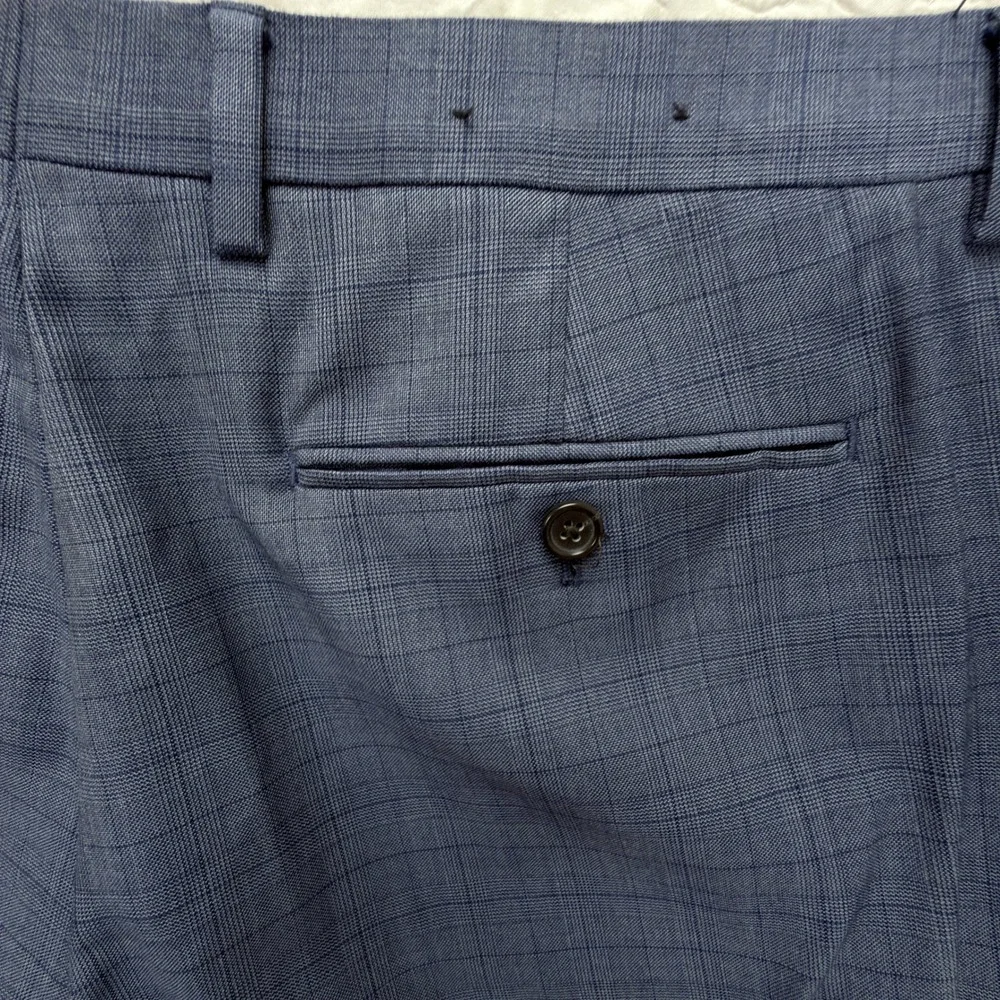 Banana Republic Mens Blue Gray Plaid Wool Pants 34x32 Office Quiet Luxury